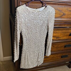 Vici Sparkling Long Sleeve Dress in Cream